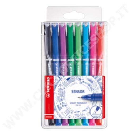 ASTUCCIO 8 FINELINER STABILO SENSOR PUNTA 0.3MM COLORI ASSORTITI