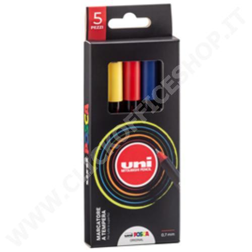 ASTUCCIO 5PZ UNIPOSCA PENNARELLO A BASE D'ACQUA PUNTA ULTRA FINE PC1MD MULTICOLOR