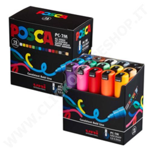 ASTUCCIO 15PZ UNIPOSCA PENNARELLO A BASE D'ACQUA PUNTA TONDA PC-7M MULTICOLOR
