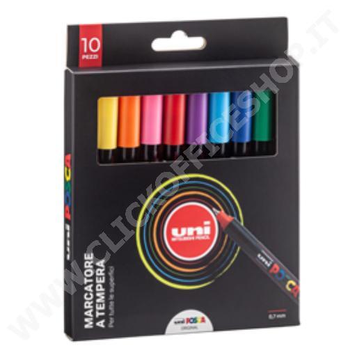 ASTUCCIO 10PZ UNIPOSCA PENNARELLO A BASE D'ACQUA PUNTA ULTRA FINE PC1MD MULTICOLOR