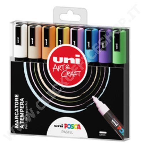 ASTUCCIO 8PZ UNIPOSCA PENNARELLO A BASE D'ACQUA PUNTA TONDA PC-5M PASTEL