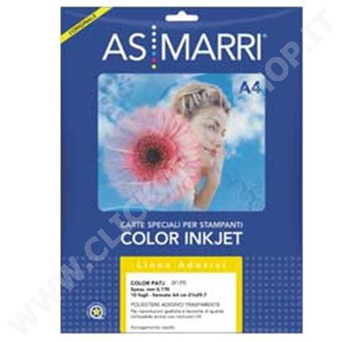 CARTA ADESIVA AS MARRI POLIESTERE INKJET A4 TRASPARENTE PERMANENTE 10FG