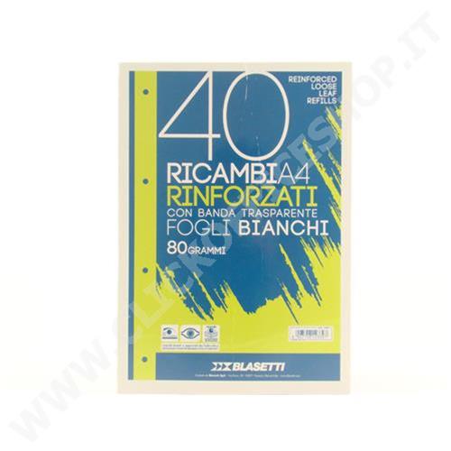 RICAMBI FORATI RINFORZATI BLASETTI A4 FOGLI BIANCHI 40FG 80GR 2339